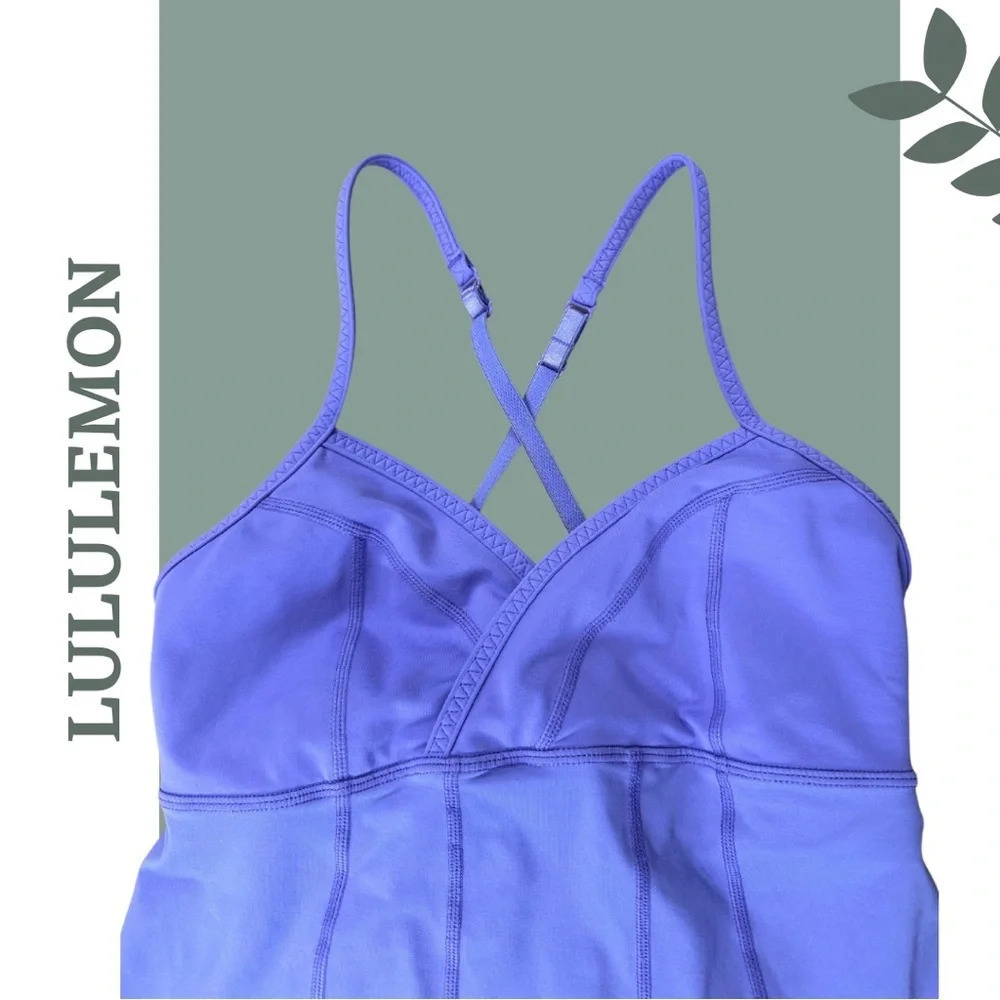 🛍️3/$40 Lululemon Purple Tank Top Built In Sports Bra Criss Cross Back Strap 4 - Picture 3 of 8